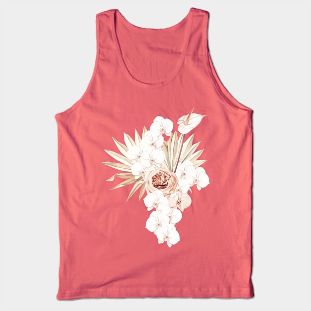 Tropical Flowers Palm Leaves Tank Top by JunkyDotCom